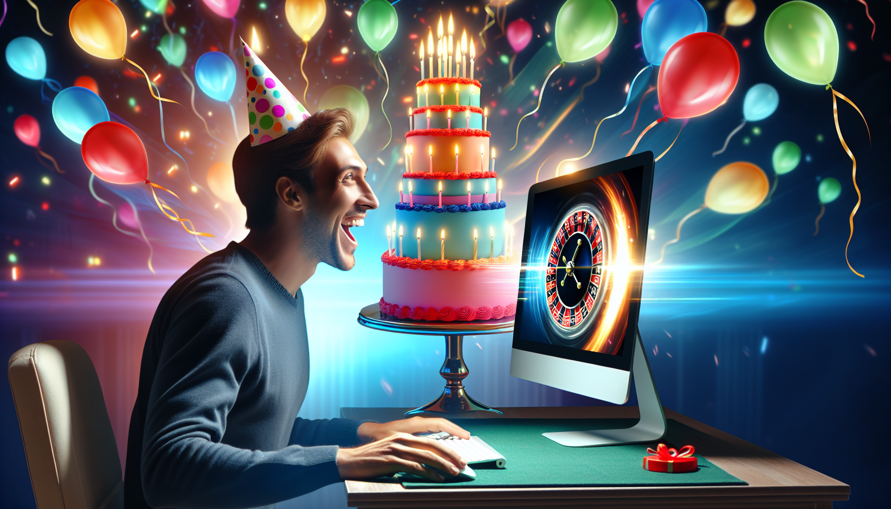 Ilustración de una persona reclamando un bono de cumpleaños en un casino en línea