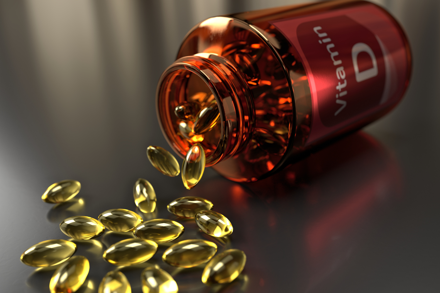 Bottle of vitamin D softgels.