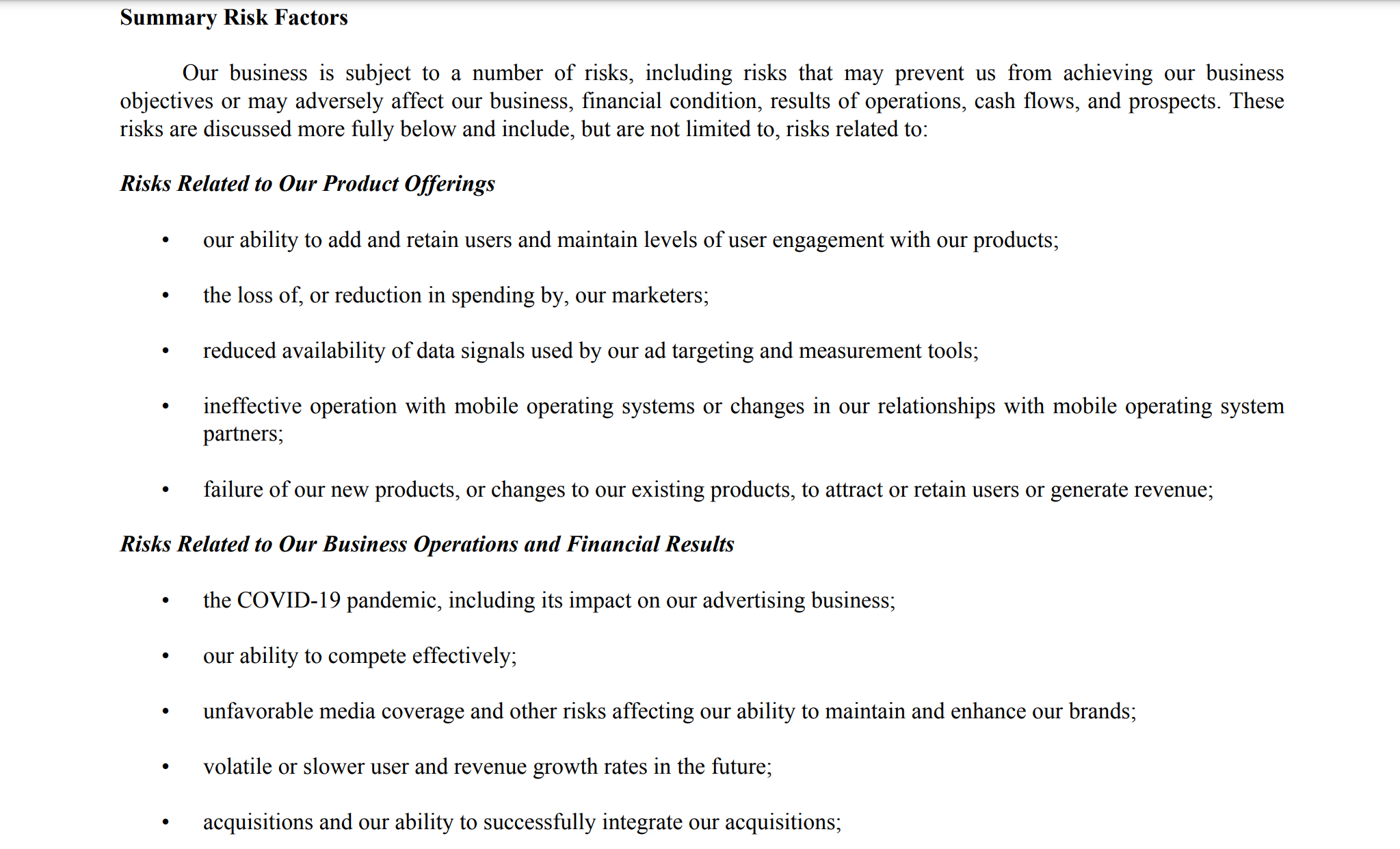 Summary Risk Factors, Pg. 12, Meta 2021 Annual Report