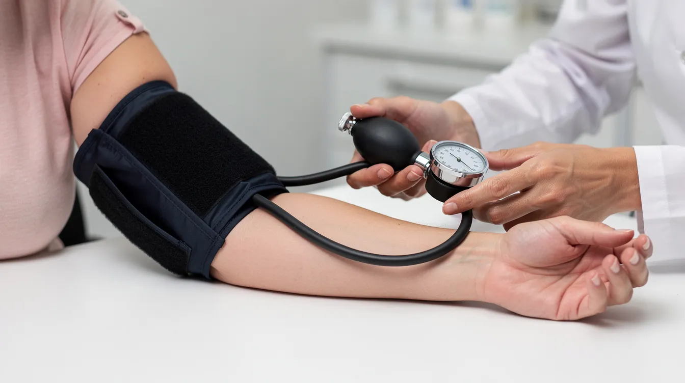 A close-up image shows hands using a sphygmomanometer to take a patient's blood pressure, highlighting the essential role of certified nursing assistants in measuring vital signs as part of patient care in various healthcare settings. This medical procedure is crucial for monitoring patients' conditions and ensuring quality care.