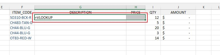Type the VLOOKUP function in the selected cell or the formula bar.