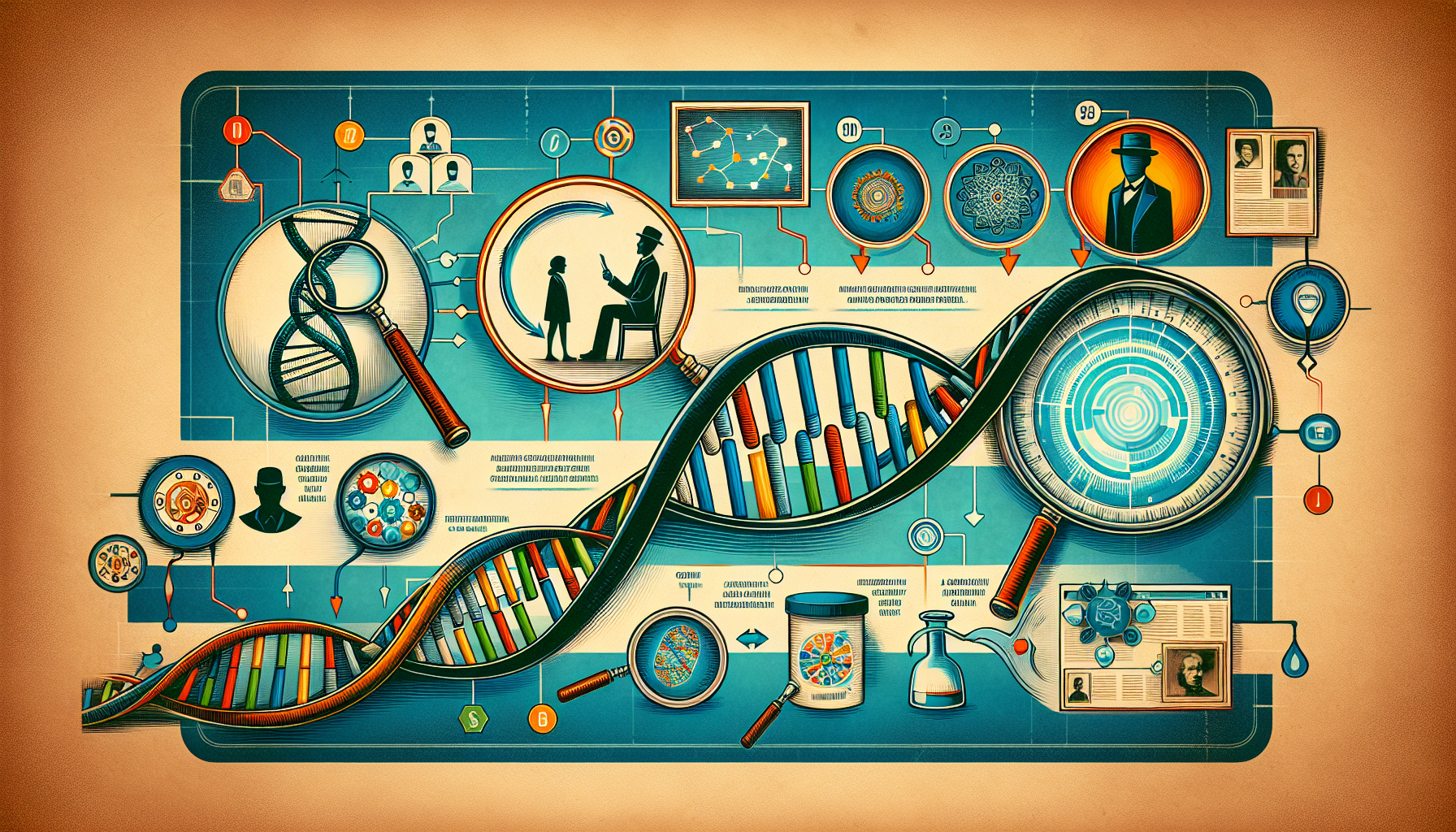 An illustration showing the evolution of forensic genealogy over time.