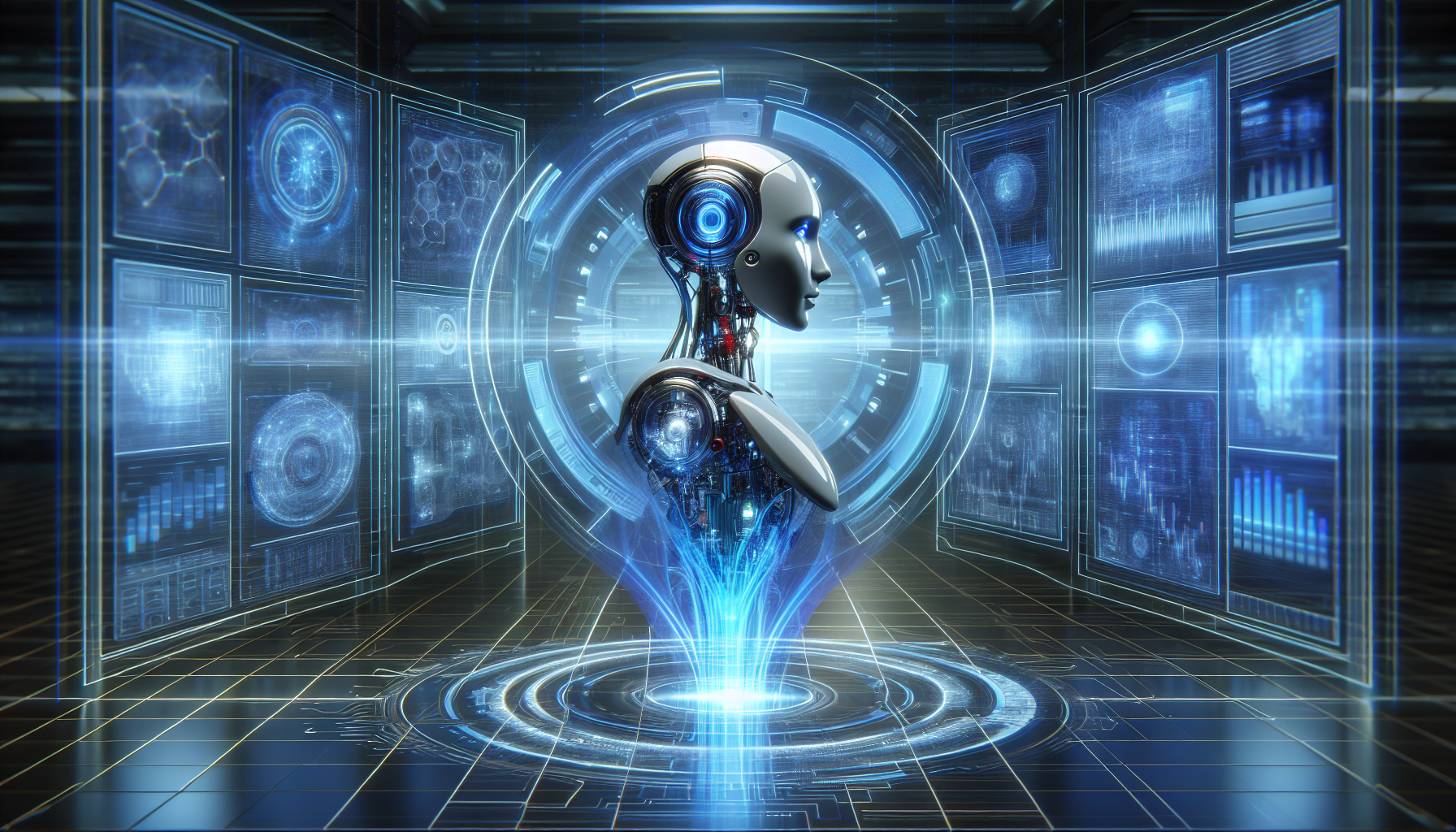 Ilustración de un asistente de inteligencia artificial futurista