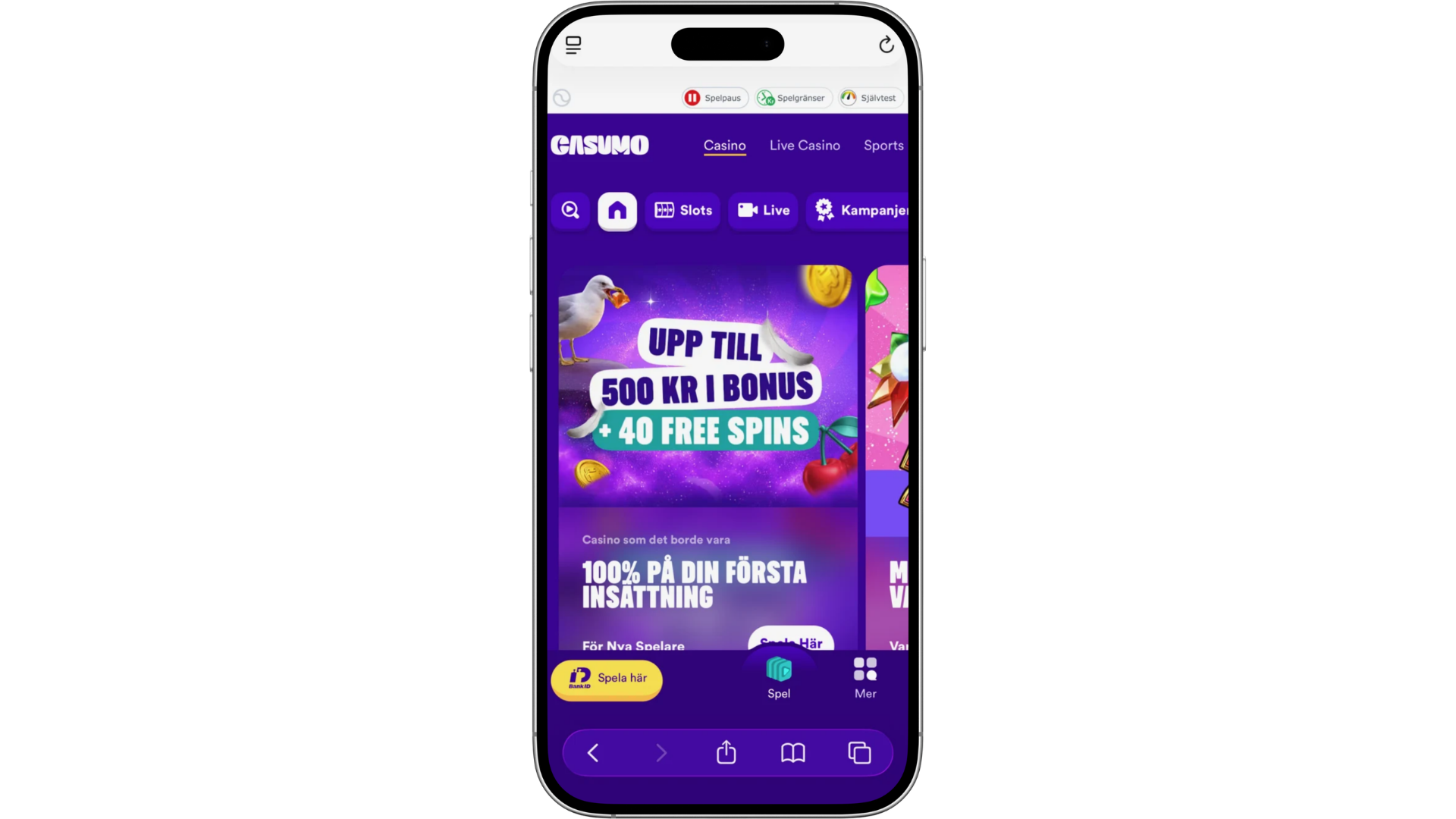 Casumo i mobilen