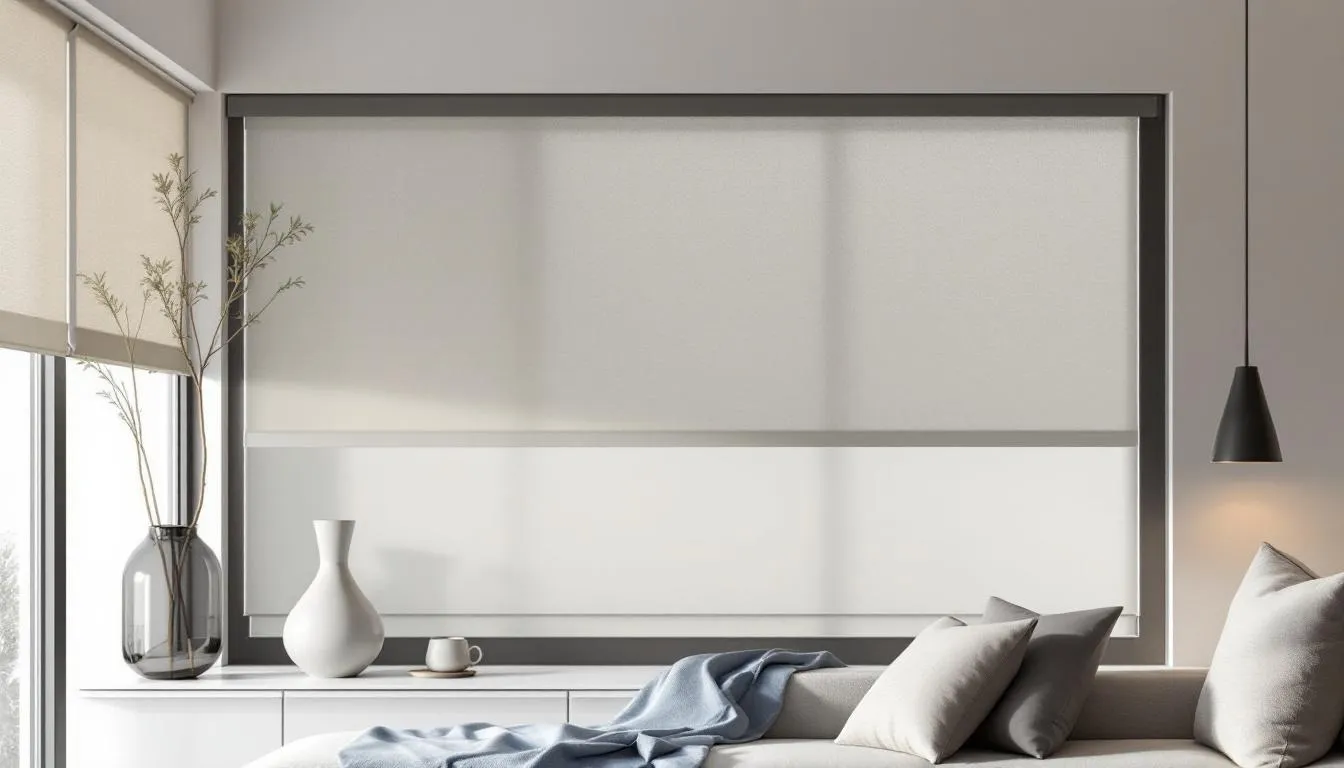 A smart home system interface displaying control options for electric roller shades.