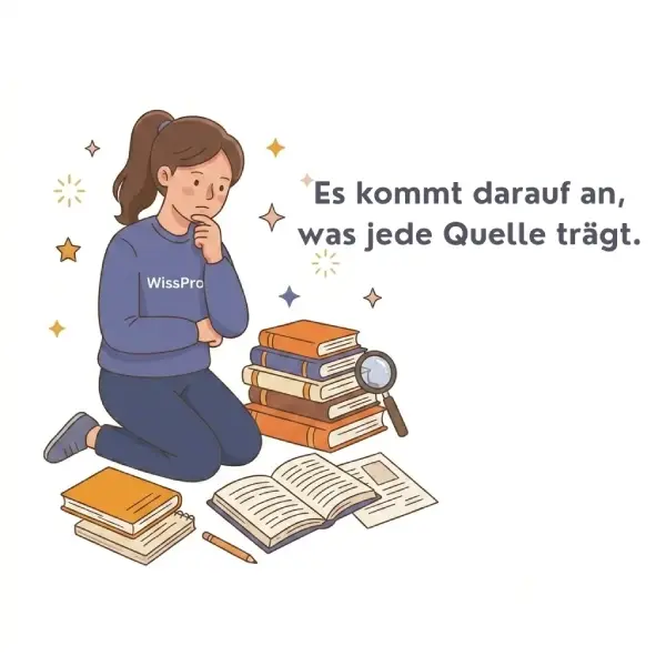 Es kommt darauf an, was jede Quelle trägt - Merksatz von WissPro zur Bedeutung der Quellenqualität statt reiner Anzahl in der Masterarbeit