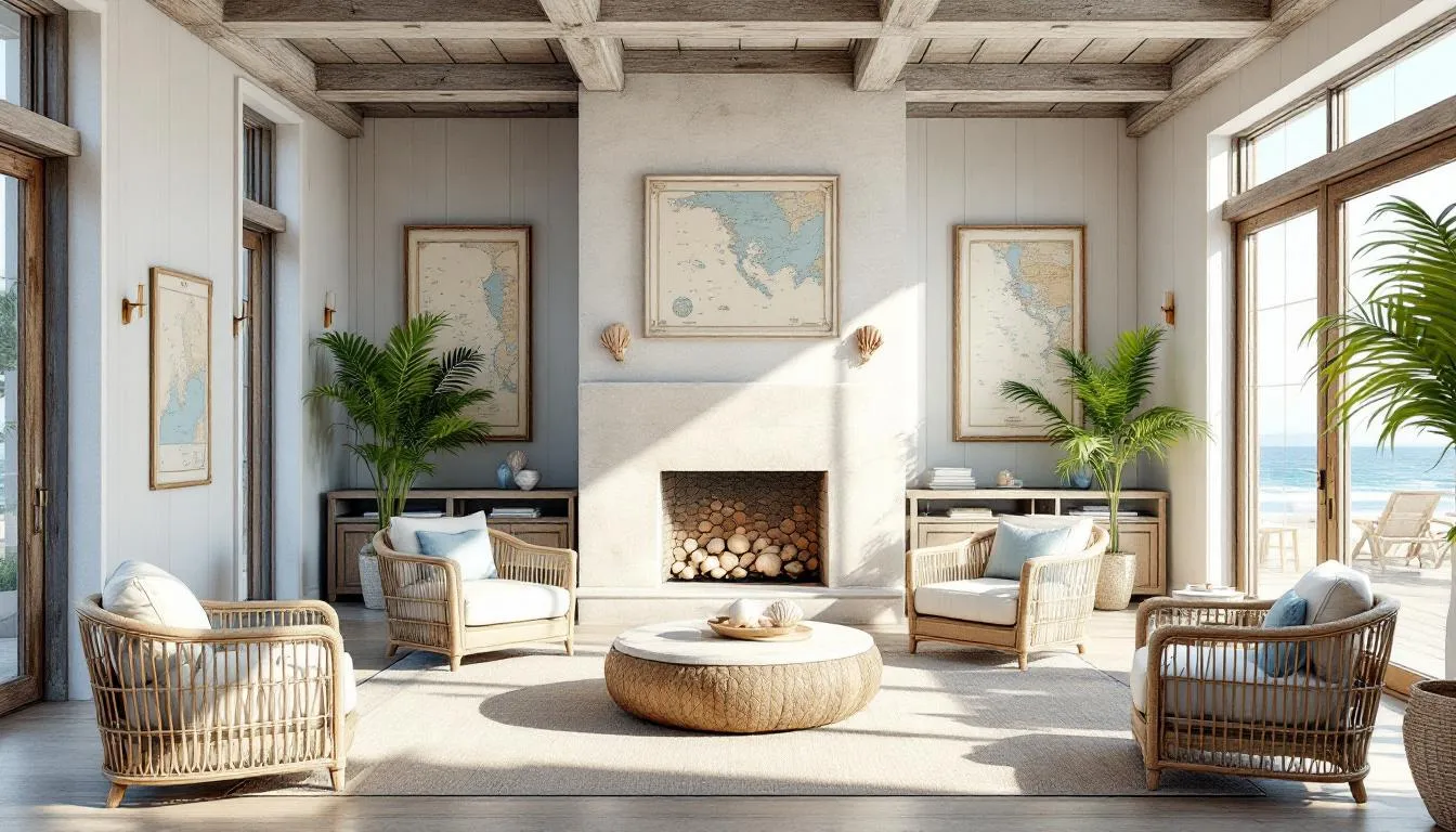 The image depicts a charming boutique hotel lobby adorned with coastal decor, featuring inviting seating areas and a relaxed atmosphere, perfect for guests looking to unwind after a day at the beach. This cozy space reflects the local culture of New Smyrna Beach, with modern amenities and easy access to the area's natural beauty and popular attractions.