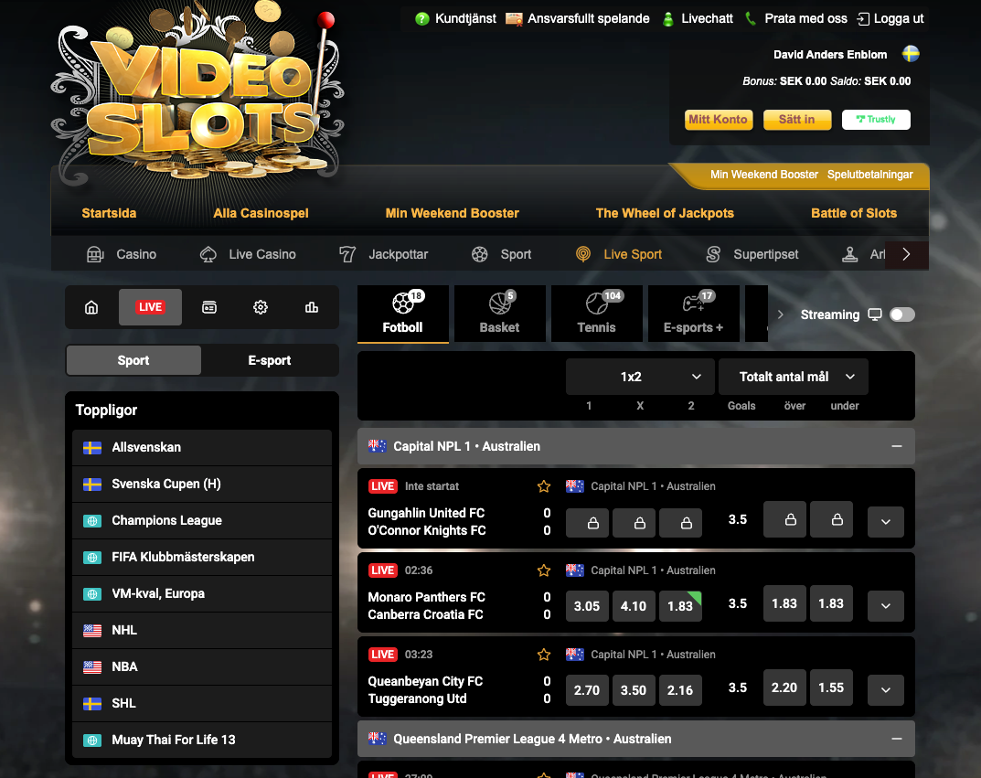 Videoslots live betting