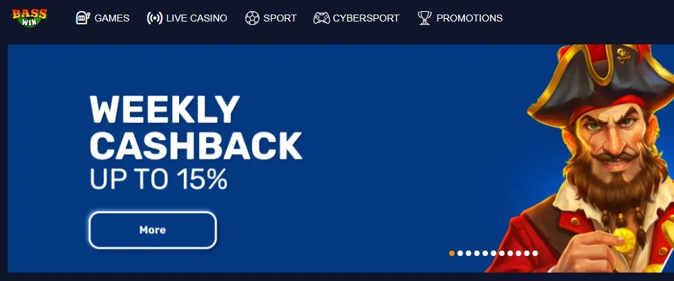 Sections of the Basswin casino website