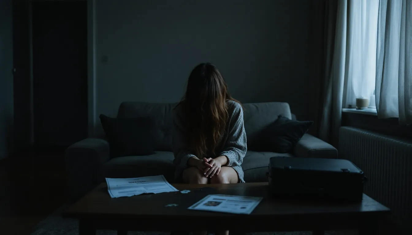 In this image, a somber couple sits across from each other at a table, reflecting the emotional strain of the divorce process as they discuss the division of marital assets and property. The atmosphere is tense, symbolizing the challenges faced during divorce proceedings, including considerations of financial futures and the complexities of property division.
