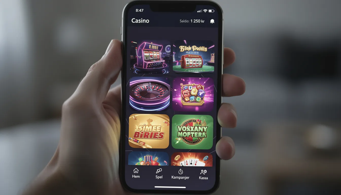 En smartphone visar ett modernt casino-gränssnitt med färgglada spelminiatyrer, där nya spelare hos gogo casino kan ta del av en välkomstbonus på upp till 3000 kr och 150 gratisspins i spelet Pirots 3. Gränssnittet erbjuder en användarvänlig spelupplevelse med olika alternativ för ansvarsfullt spelande.