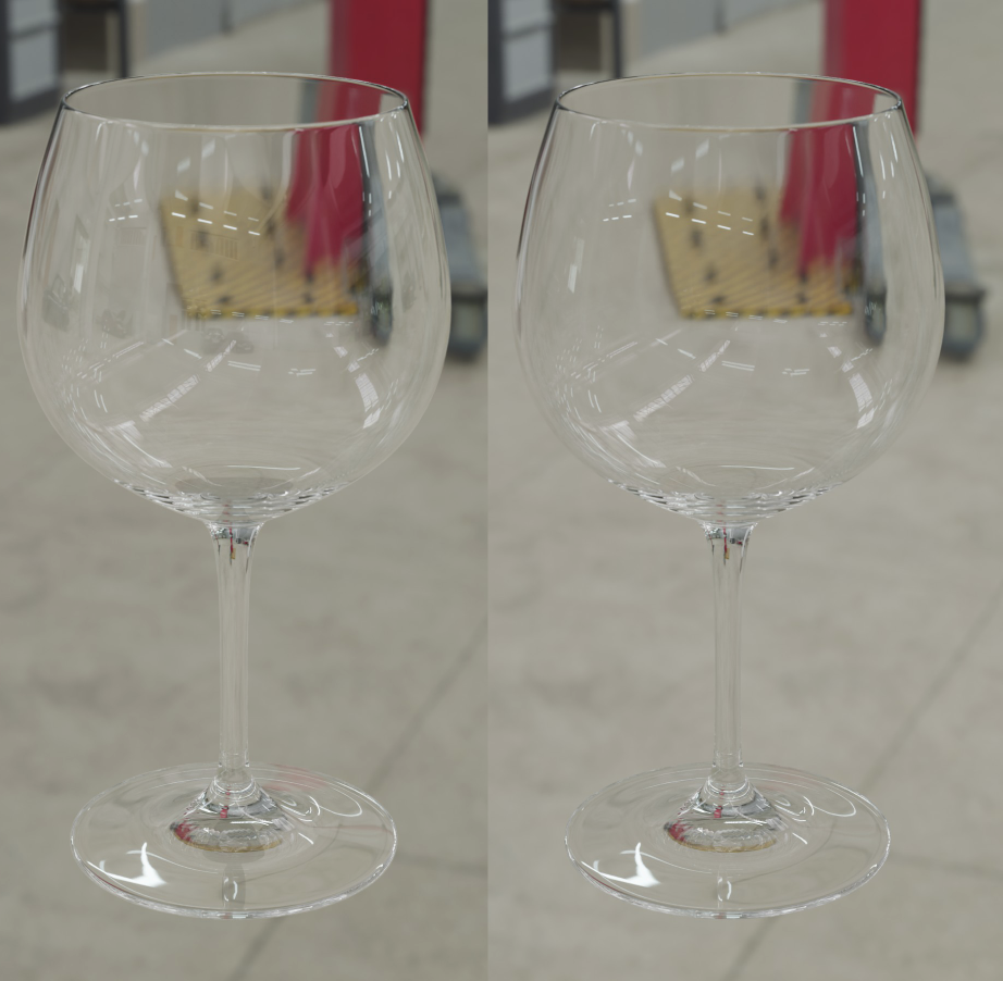 side by side example of gloss direct soft light onto glass