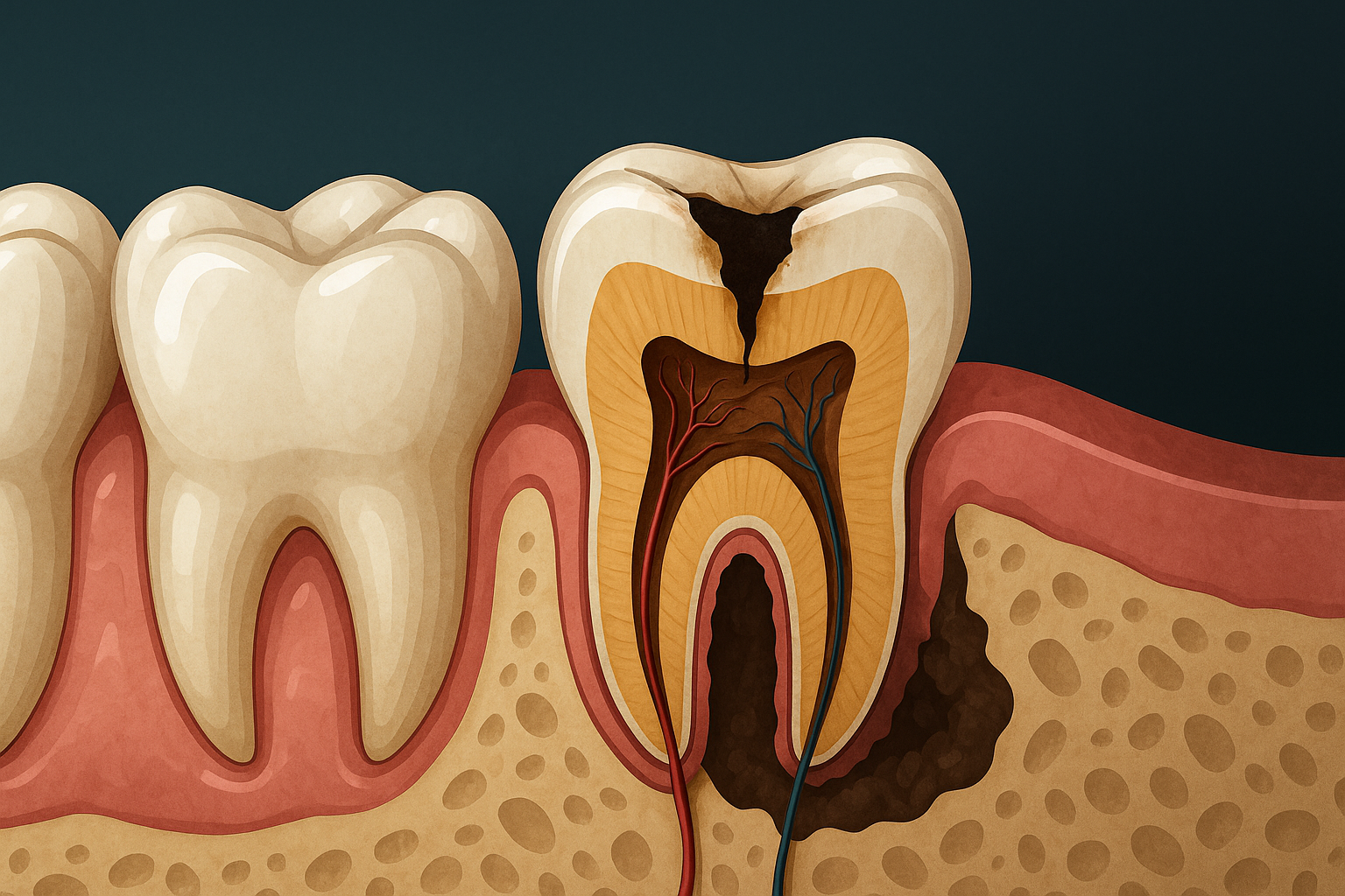 Hull i Tennene: Det Starter Lite, Men Slutter Stort 15 Detaljert illustrasjon av hull i tann som utvikler seg fra smått til stort, med skadet tann og betent tannkjøtt. hull i tennene karies små hull i tennene få hull i tennene symptomer på hull få hull tannpuss med fluortannkrem utsatt for karies mer utsatt karies enn andre hos tannlegen morgen og kveld tennene dine større hull rundt tannen trekke tannen blant annet nøytralisere syren må trekkes fleste tilfeller dårlig ånde får hullene