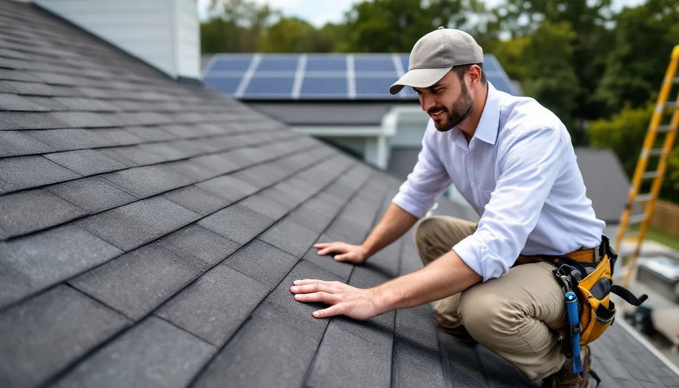 A flat roof being inspected for potential issues by a professional.