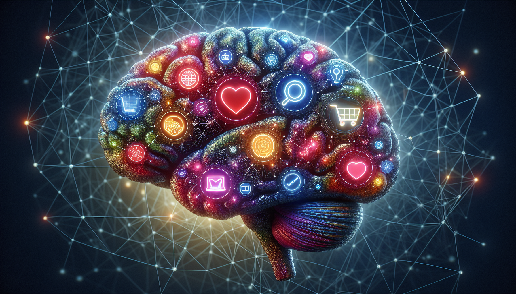 Illustratie van een brein met verschillende gebruikersgedragingen, wat de psychologie achter CRO toont