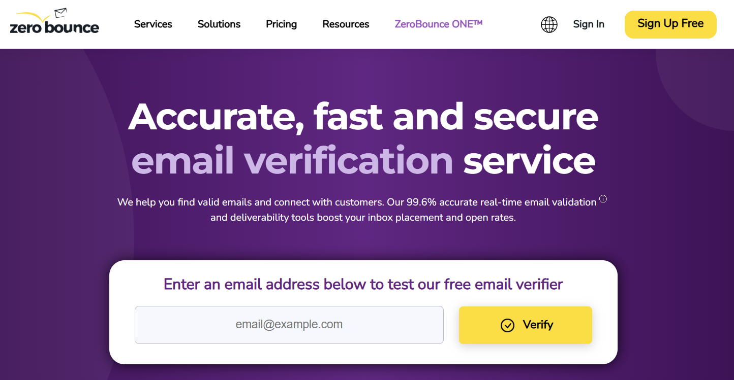 ZeroBounce Haupt-Website