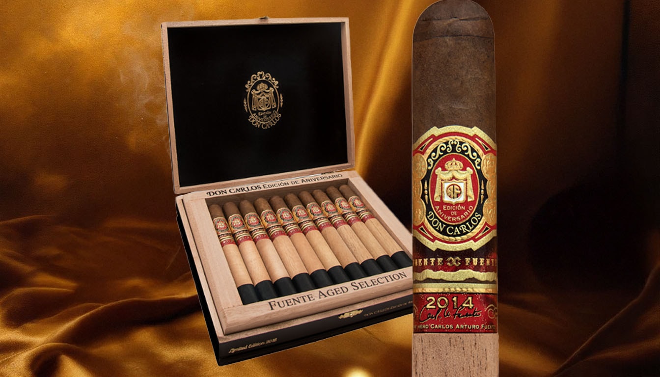 Arturo Fuente Don Carlos Edición de Aniversario cigars presented in a premium box, emphasizing their quality.