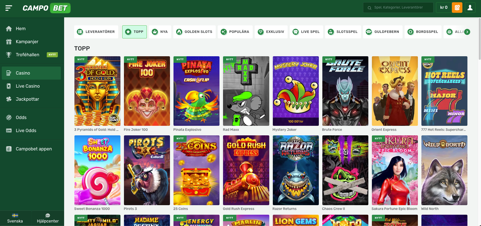 campobet casino populära spel