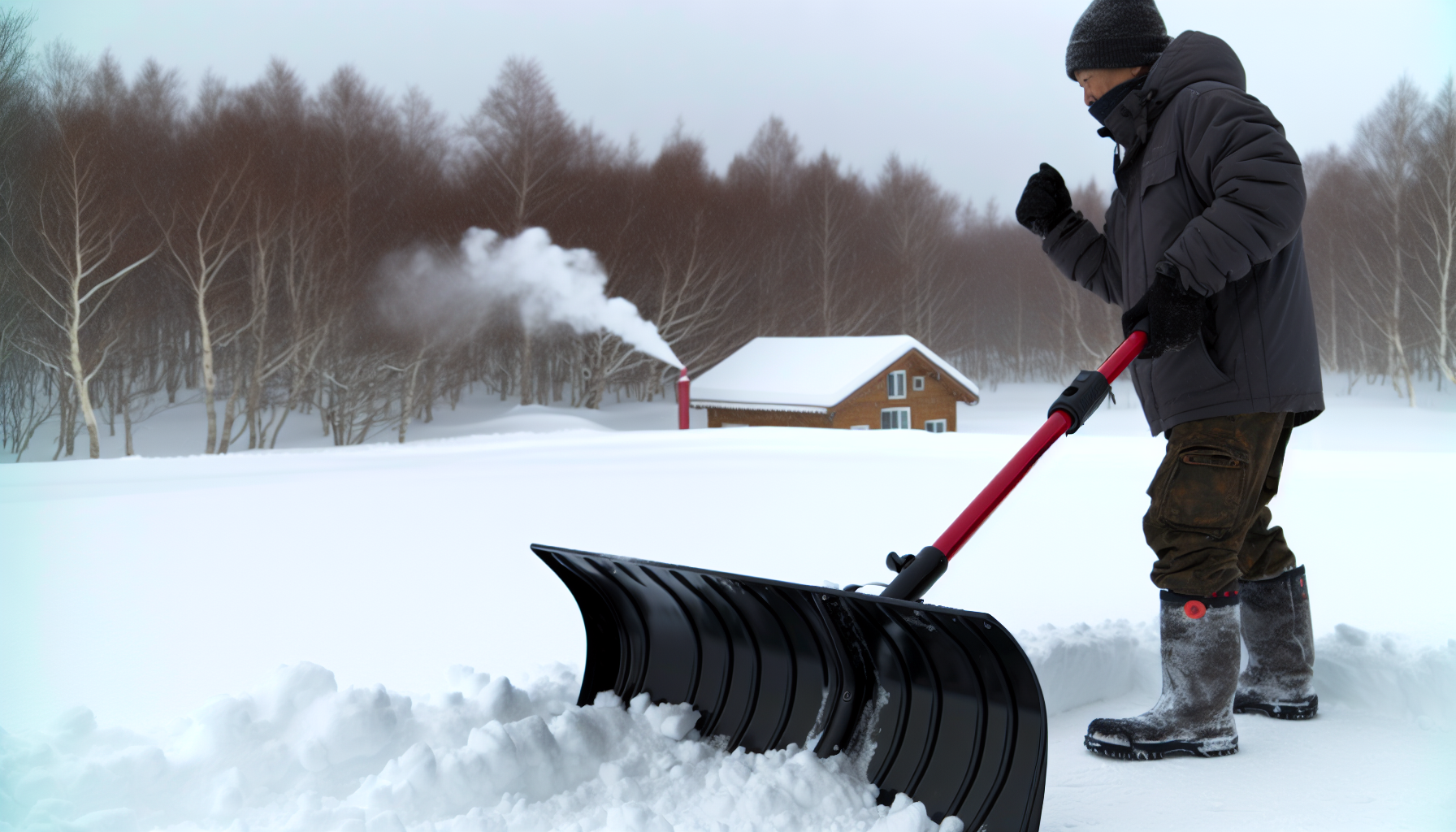 A heavy-duty commercial snow shovel in action