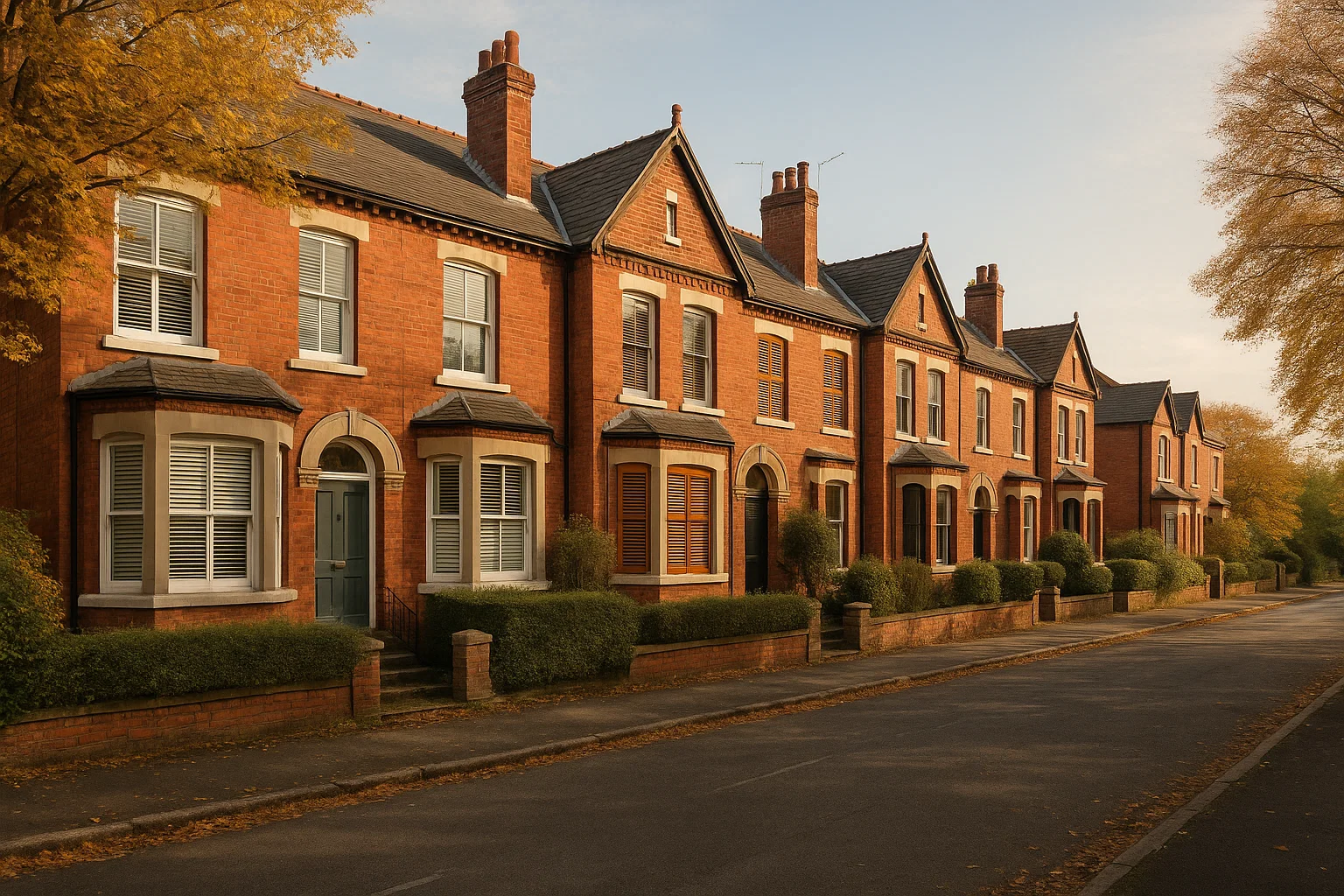 Victorian terrace homes in Didsbury with a mix of shutters and blinds.