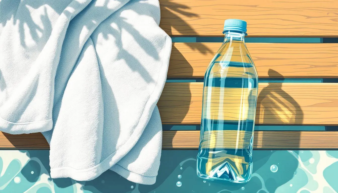 A clean towel and water bottle prepared for sauna hygiene practices.