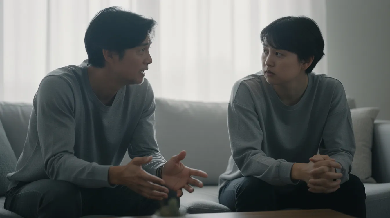 The image depicts two adults engaged in a conversation, with one individual appearing emotionally distant and withdrawn, suggesting potential attachment issues. This scenario may reflect the challenges faced by those with reactive attachment disorder, where forming healthy emotional bonds can be difficult.