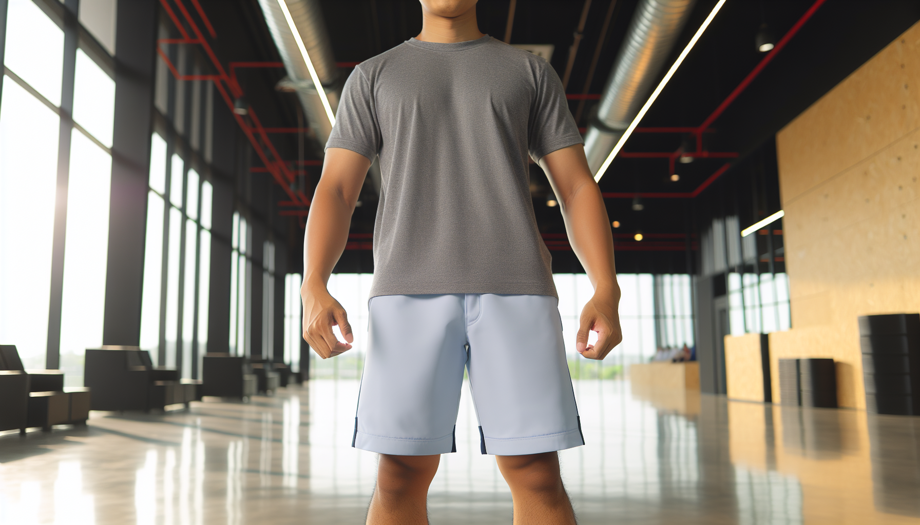 A man wearing gym shorts for a workout