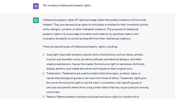 ChatGPT defining intellectual property rights.