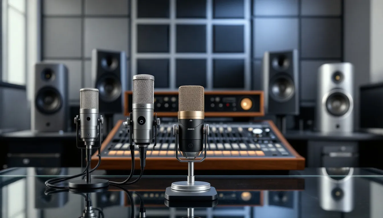 The Role of Lighting and Audio in Professional Video Production 3 A selection of audio equipment including microphones and speakers, essential for professional audio production.