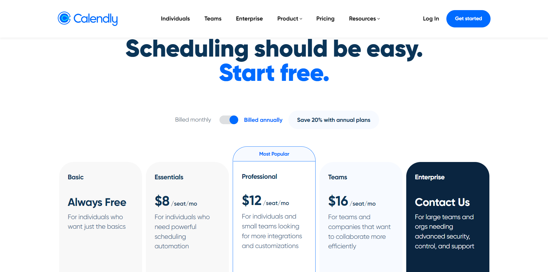 Calendly Pricing Page