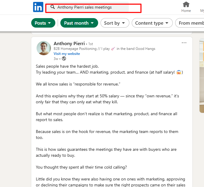 Searching for thought leader posts with pain point keywords