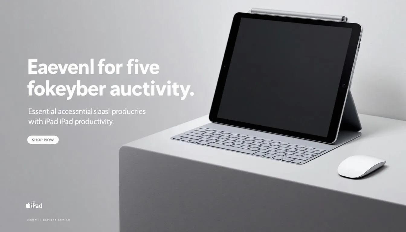 Accessoires essentiels pour la productivit&eacute; sur iPad, y compris le Magic Keyboard.