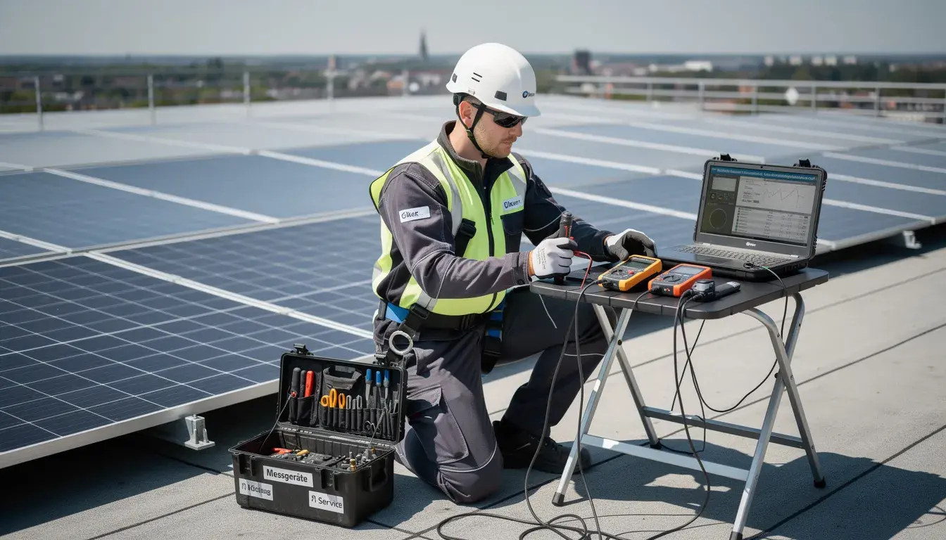 Servicetechniker bei Wartung einer Solaranlage.