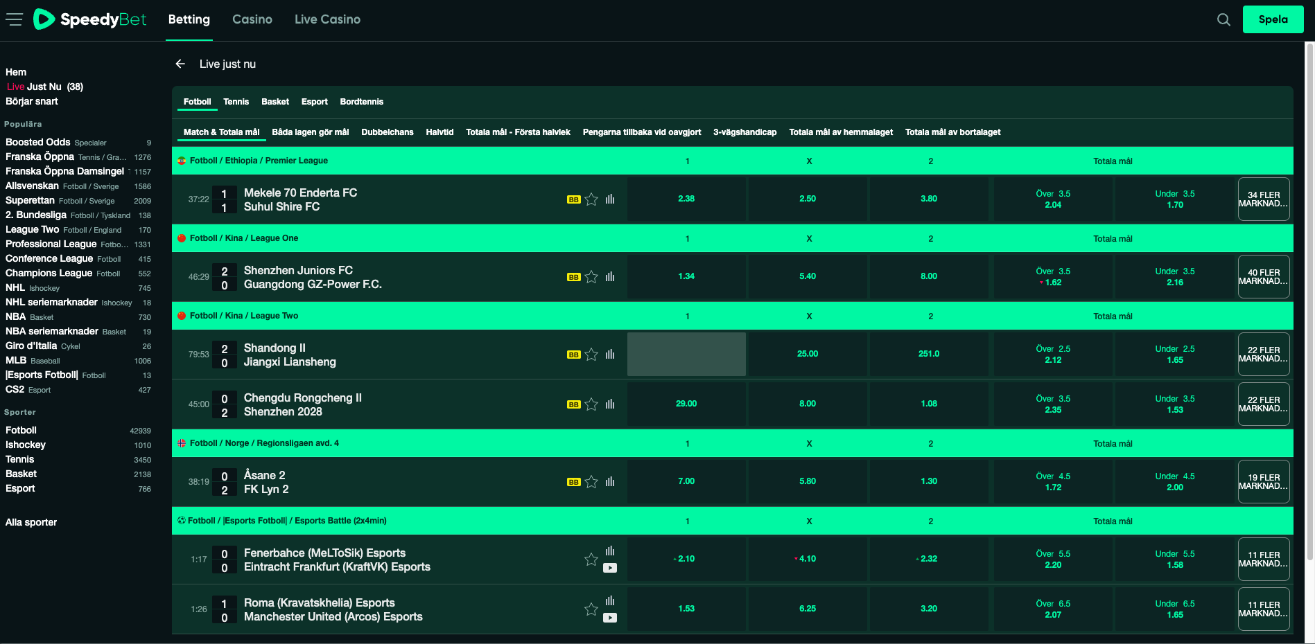 Speedybet live betting