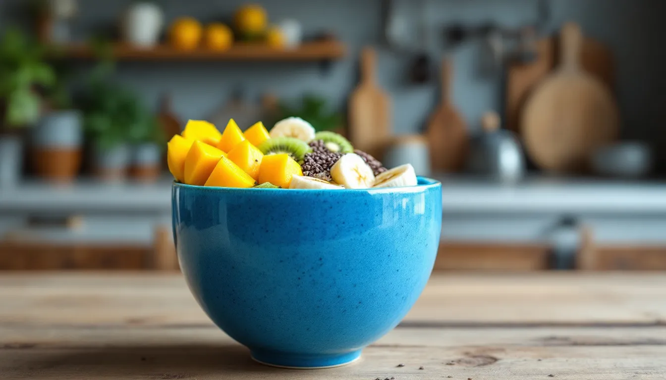 A vibrant blue smoothie bowl.