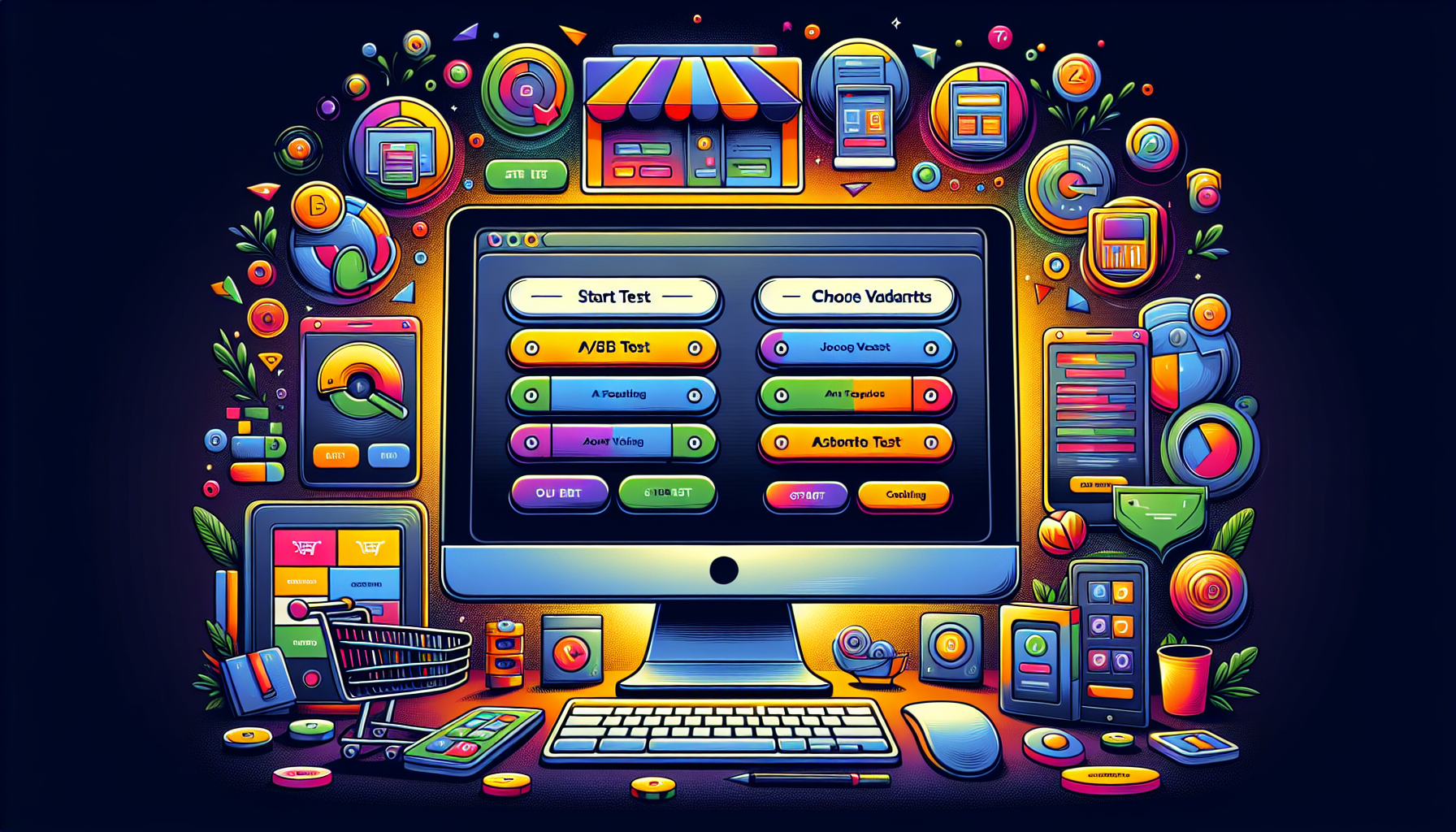 An illustration of setting up an A/B test in a Shopify store, highlighting the process and tools involved.