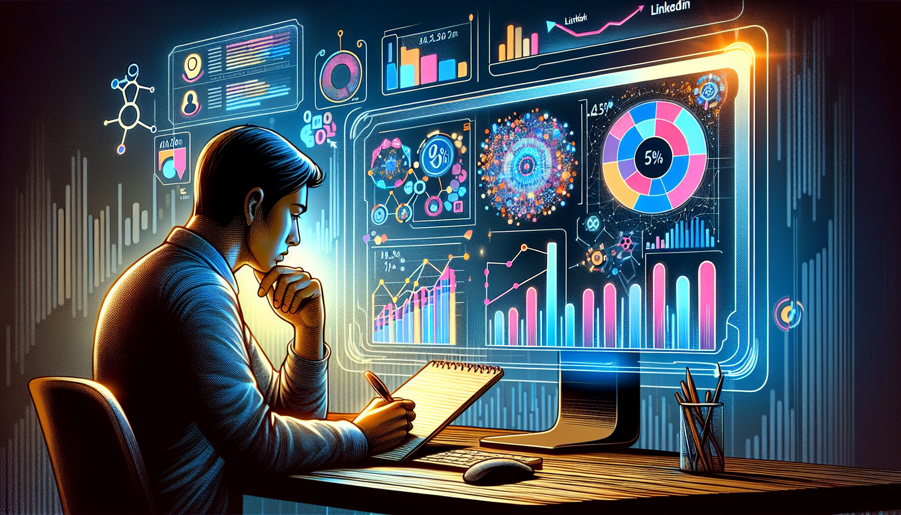 An illustration depicting the analysis of LinkedIn article performance.