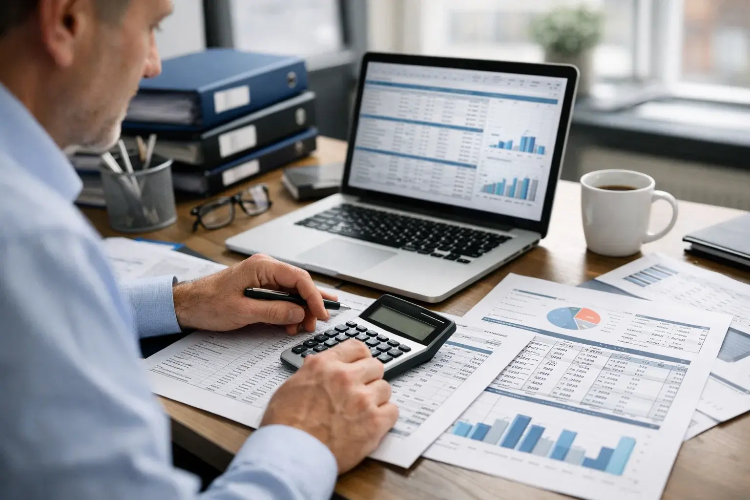 Accountant organising financial records and payroll data to support business tax compliance.
