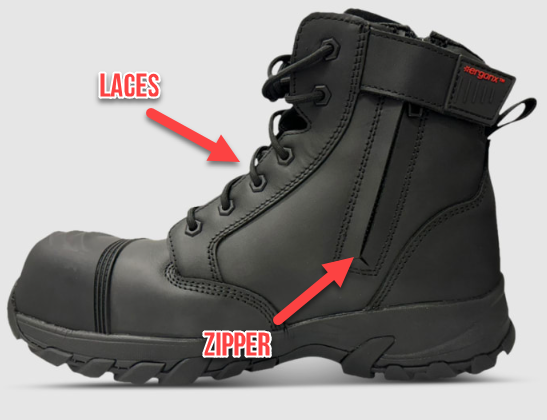 A zipper and laces ensures the perfect fit to a work boot.