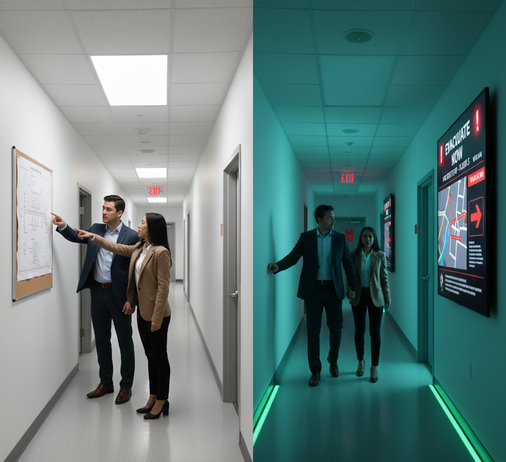 Where to Place Emergency Exit Signage? 7 people are shifting to digital signage for a buildings emergency system