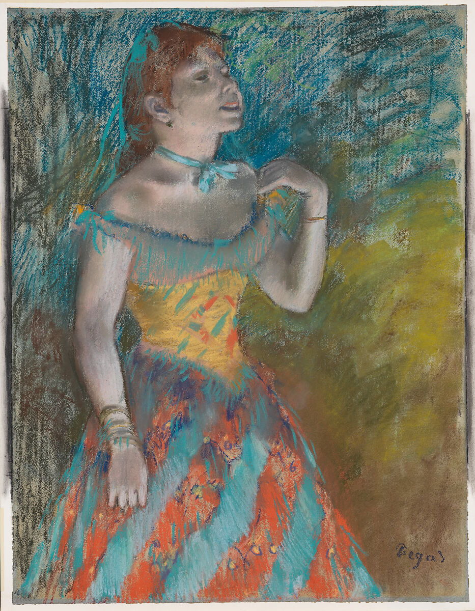 pastel on blue paper; include thumbnail sketches for other dancer paintings by Degas