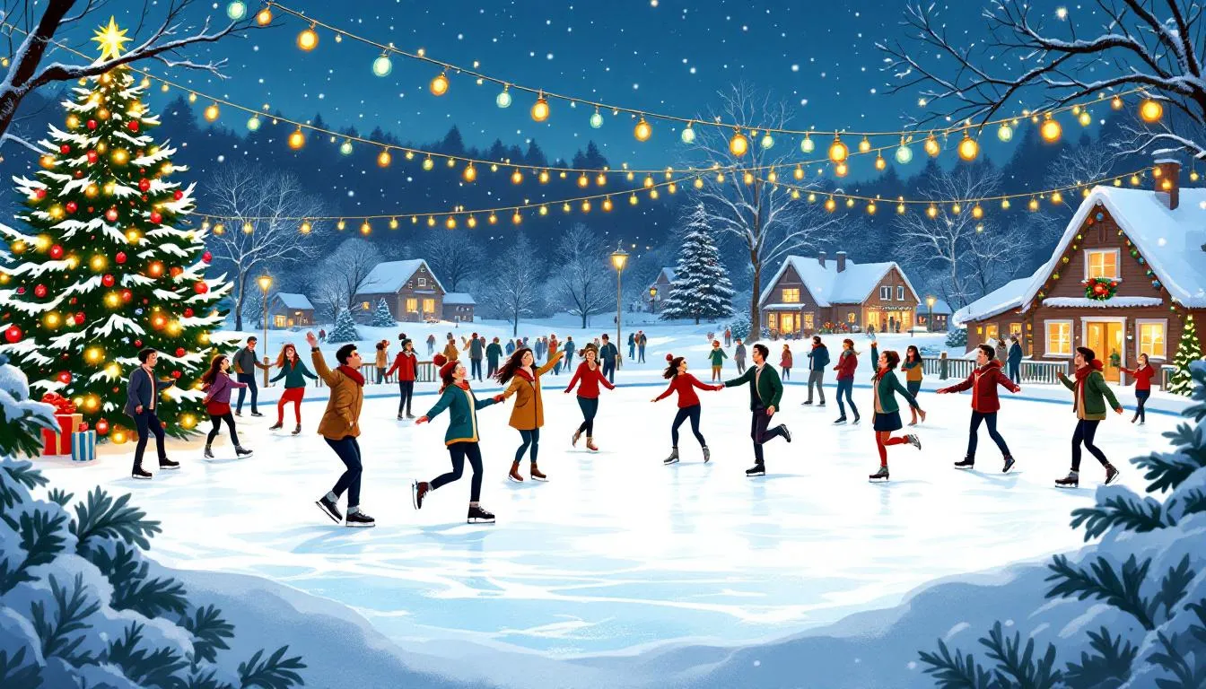 An outdoor ice skating event during the holiday season.