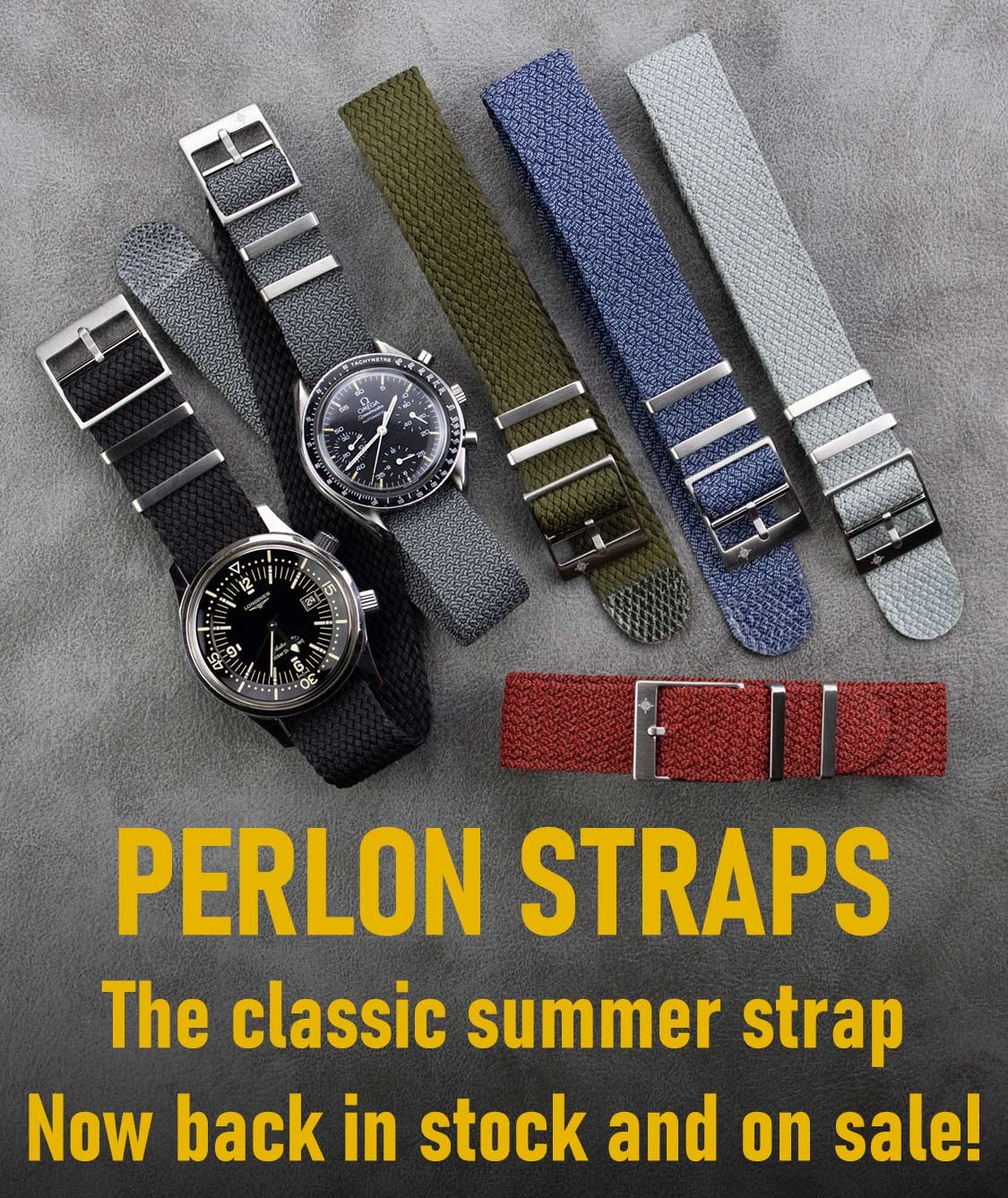 A close-up of a unique perlon watch strap showcasing its texture and weave.