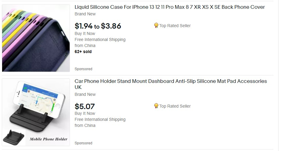 Different accessories categories on eBay.
