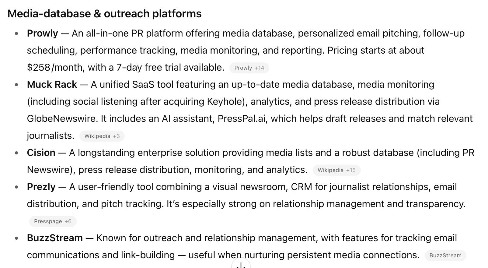 Sources are added to each response.