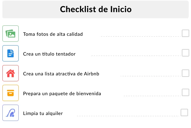 Checklist de información inicial para anfitriones Airbnb. Inicia sesión con un clic.