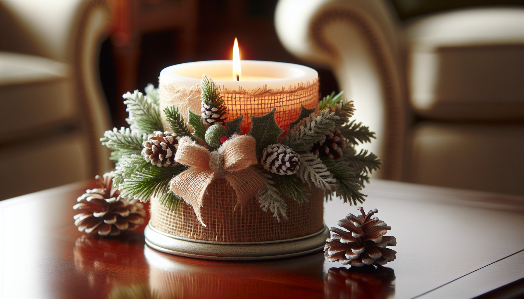 Festive pine-scented candle