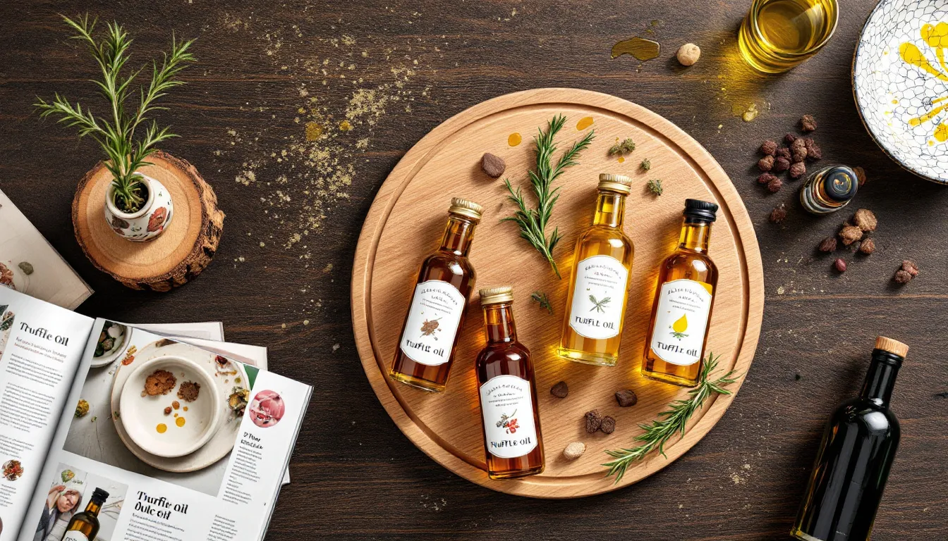 A variety of specialty oils used in culinary applications.