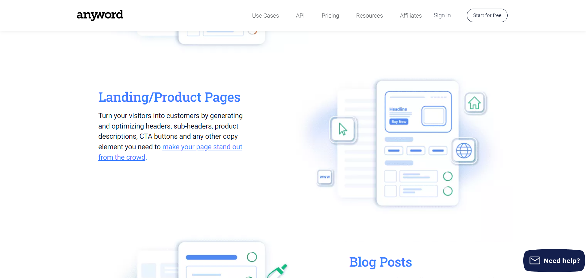 Landing pages and product pages