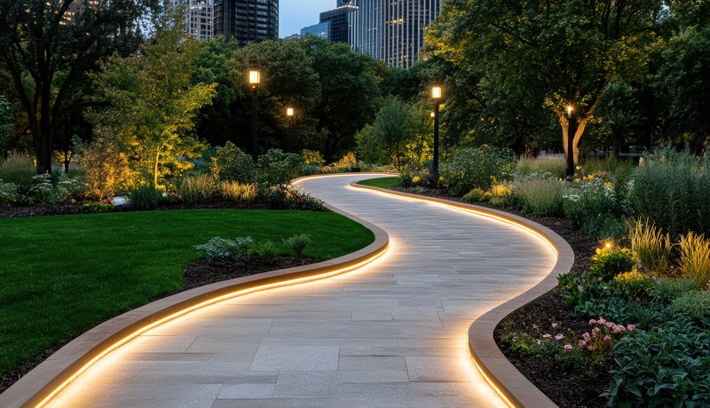 Hidden linear pathway garden lighting 
